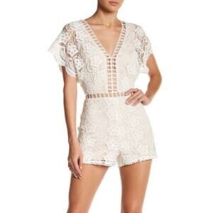 Soieblu Open Embroidered Lace Romper Ivory Size L NWT